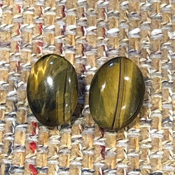 Tigers Eye Oval Cabochon Earrings With Sterling Silver Posts - Picture 8 of 12